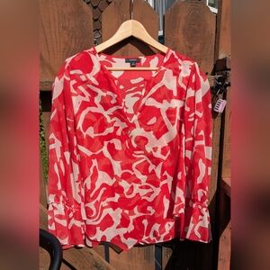 Alfani coral and slightly off white patterned blouse, size OX